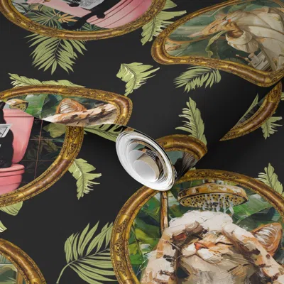 Spoonflower Pre-pasted Wallpaper Bathroom Cats Funny  Print In Dark Charcoal (medium Size) 2' X 12' Removable