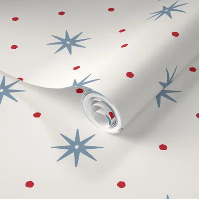 Spoonflower Pre-pasted Wallpaper Bayside Blue And Red On Cream 2' X 12' Removable