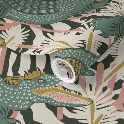 Spoonflower Pre-pasted Wallpaper Bazaar Cosmic Gator Custom Bungalow 2' X 12' Removable