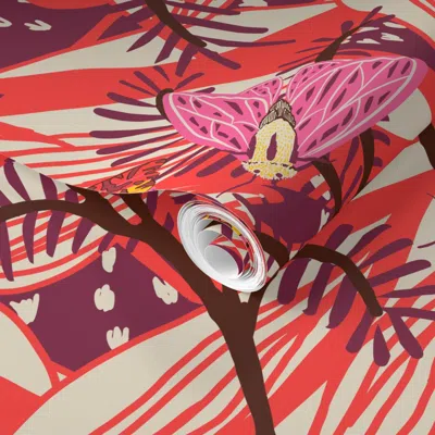 Spoonflower Pre-pasted Wallpaper Bazaar Fete Moth 2' X 12' Removable