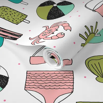 Spoonflower Pre-pasted Wallpaper Beach // Beach Summer Fabric Swimsuit Andrea Lauren Fabric 2' X 12' Removable