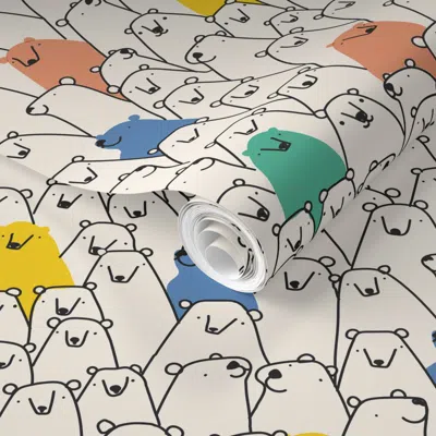 Spoonflower Pre-pasted Wallpaper Bears Party 2' X 12' Removable In Multi