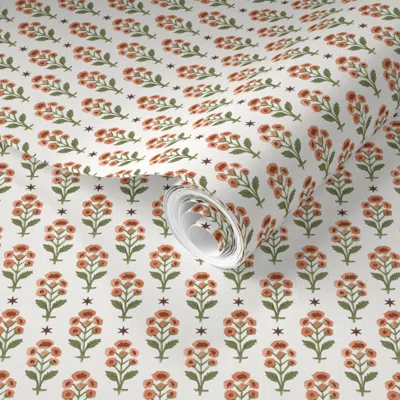 Spoonflower Pre-pasted Wallpaper Beauregard Blooms Layered Tomato 2' X 12' Removable