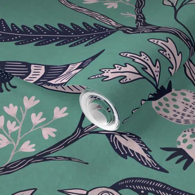 Spoonflower Pre-pasted Wallpaper Beckett 2.0 - Retro Teal 2' X 12' Removable