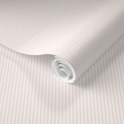 Spoonflower Pre-pasted Wallpaper Beefy Pinstripe Pastel Shell Pink & White Thin Candy Stripe Tiny Stripe 2' X 12