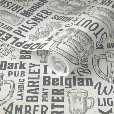 Spoonflower Pre-pasted Wallpaper Beer Styles Ol24-grey 2' X 12' Removable