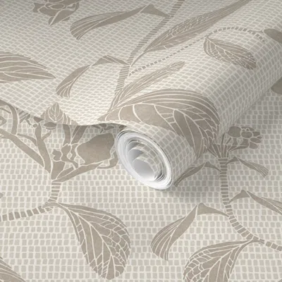 Spoonflower Pre-pasted Wallpaper Beige Neutral Trailing Floral Hydrangea For A Coastal Farmhouse 2' X 12' Remova