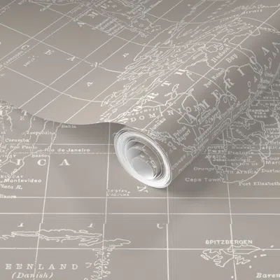 Spoonflower Pre-pasted Wallpaper Beige World Map 2' X 12' Removable