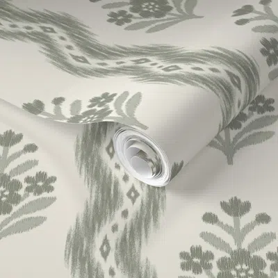 Spoonflower Pre-pasted Wallpaper Bella Ikat Pale Sage 2' X 12' Removable