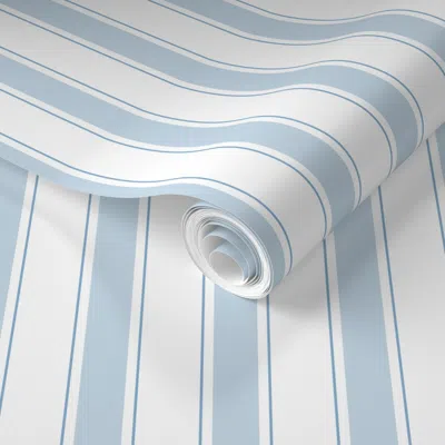 Spoonflower Pre-pasted Wallpaper Bella Petals Coordinate - Summer Awning Solid Stripe - Aquamarine Blue 2' X 12'