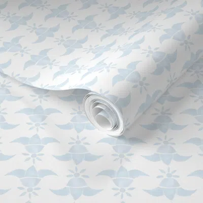 Spoonflower Pre-pasted Wallpaper Bellflower Soft Blue On White 2' X 12' Removable
