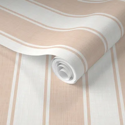 Spoonflower Pre-pasted Wallpaper Benevolenza Stripes Raleigh Peach 2in Medium 2' X 12' Removable