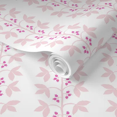 Spoonflower Pre-pasted Wallpaper Berry Vine Stripe Anne Big Pinks On White 2' X 12' Removable