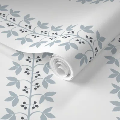 Spoonflower Pre-pasted Wallpaper Berry Vine Stripe White With Hale Navy And Smoke  Removable