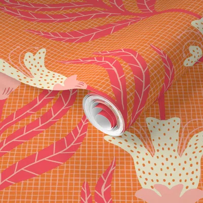 Spoonflower Pre-pasted Wallpaper Bexley - Orange 2' X 12' Removable