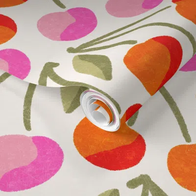 Spoonflower Pre-pasted Wallpaper Bing (pink And Red) 2' X 12' Removable