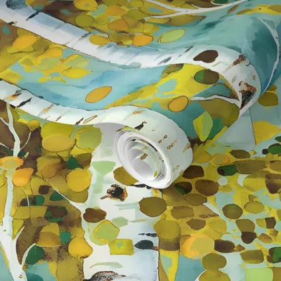 Spoonflower Pre-pasted Wallpaper Birch Forest Uprising  - Gold 2' X 12' Removable