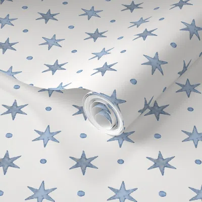 Spoonflower Pre-pasted Wallpaper Birmingham Stella Blue Mystic 3 2' X 12' Removable