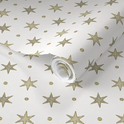 Spoonflower Pre-pasted Wallpaper Birmingham Stella Ochre Brown 3 2' X 12' Removable