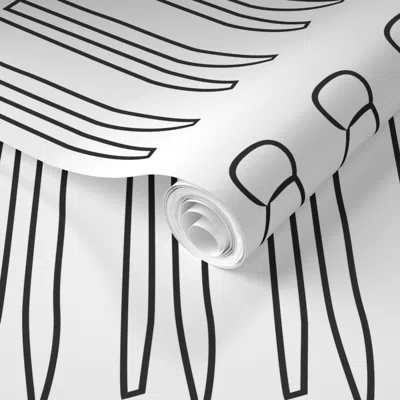 Spoonflower Pre-pasted Wallpaper Black And White Clothespins 2' X 12' Removable In Multi
