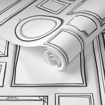Spoonflower Pre-pasted Wallpaper Black And White Fun Frames - A Playroom Gallery Wall - Large 2' X 12' Removable