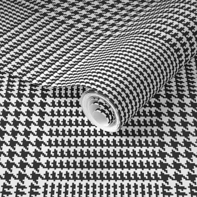 Spoonflower Pre-pasted Wallpaper Black And White Glen Plaid Prince Of Wales Check 9x9 Houndstooth 2' X 12' Remov In Multi