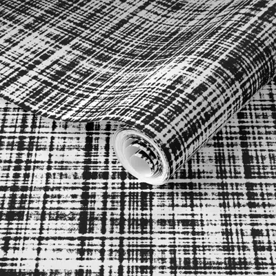 Spoonflower Pre-pasted Wallpaper Black And White - Linen Luxe 2' X 12' Removable In Multi