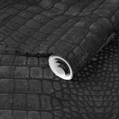 Spoonflower Pre-pasted Wallpaper Black Dragon Crocodile Aligator Reptile Scales 2' X 12' Removable
