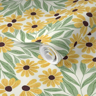 Spoonflower Pre-pasted Wallpaper Black Eyed Susan (m) 2' X 12' Removable