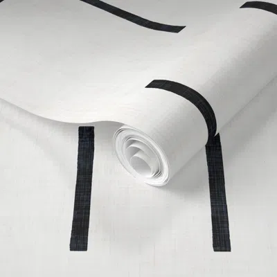 Spoonflower Pre-pasted Wallpaper Black Line White Mudcloth 2' X 12' Removable In Multi