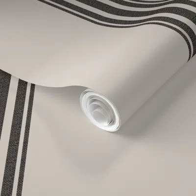 Spoonflower Pre-pasted Wallpaper Black Ticking Stripe On Natural Boho Stripe Tribal Stripe 2' X 12' Removable In Multi