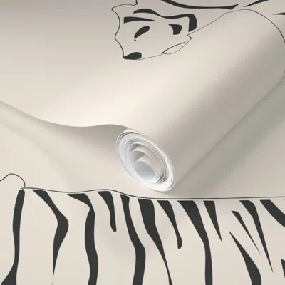 Spoonflower Pre-pasted Wallpaper Black Tiger Print One Way On Beige - M - Classy Elegant Interior Design 2' X 12