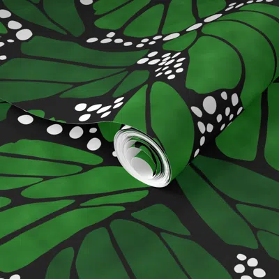 Spoonflower Pre-pasted Wallpaper Black Verdant Green Monarch Butterfly 2' X 12' Removable