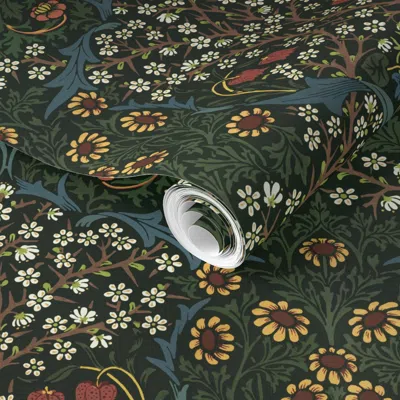 Spoonflower Pre-pasted Wallpaper Blackthorn By William Morris - Antique Colors (12 Inch Wide Pattern) 2' X 12' R