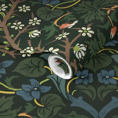 Spoonflower Pre-pasted Wallpaper Blackthorn By William Morris - Antique Colors (24 Inch Wide Pattern) 2' X 12' R In Green