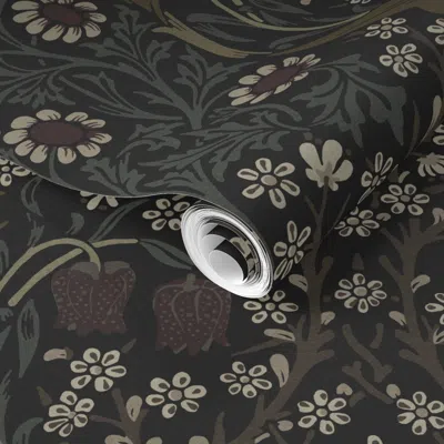 Spoonflower Pre-pasted Wallpaper Blackthorn In Klementinum (arts & Crafts Revival) - William Morris Large 2' X 1