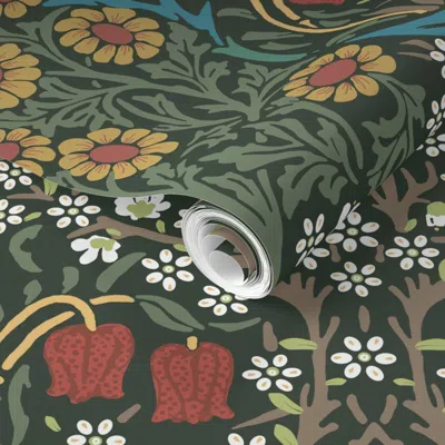 Spoonflower Pre-pasted Wallpaper Blackthorn William Morris Original Popular Brighter Version Large  Removable