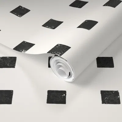 Spoonflower Pre-pasted Wallpaper Block Print Black On Faf8f2 Cream Squares 2' X 12' Removable