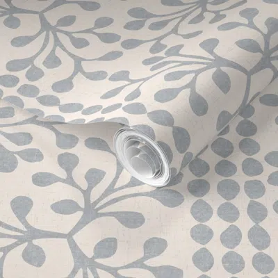 Spoonflower Pre-pasted Wallpaper Block Print Branch Stripe Ivory Light Gray (large) - Botanical Vines 2' X 12' R