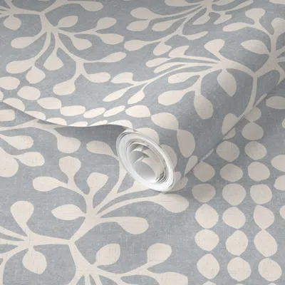 Spoonflower Pre-pasted Wallpaper Block Print Branch Stripe - Light Gray (large) - Botanical Vines 2' X 12' Remov