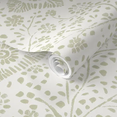 Spoonflower Pre-pasted Wallpaper Block Print Tile 18  Removable In White