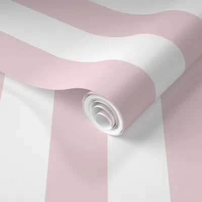 Spoonflower Pre-pasted Wallpaper Block Stripes Elegant Timeless Classic Cottage Home Pink White 2' X 12' Removab