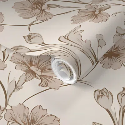 Spoonflower Pre-pasted Wallpaper Bloom-intricate Floral Composition With Ornate Leaves And Blossoms-r060910  Rem