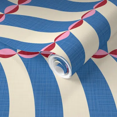 Spoonflower Pre-pasted Wallpaper Blue And White Billows Wavy Stripes 2' X 12' Removable In Multi