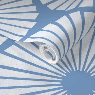 Spoonflower Pre-pasted Wallpaper Blue Coastal Geometric Block Print In Textured White On Blue Gray Jumbo 2' X 12
