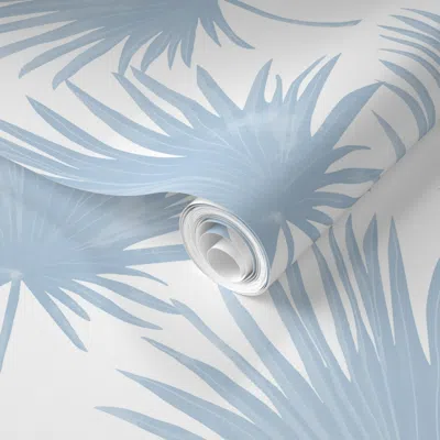 Spoonflower Pre-pasted Wallpaper Blue Palm 12x12 2' X 12' Removable