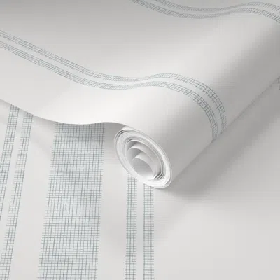 Spoonflower Pre-pasted Wallpaper Blue Sea Basic Stripes Linen Texture On Solid White Coastal Grandmillennial  Re