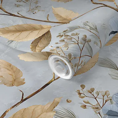 Spoonflower Pre-pasted Wallpaper Blue Winter Floral 8  Removable