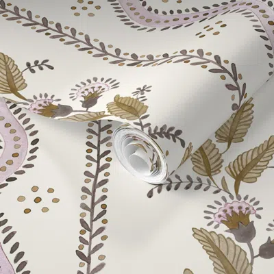Spoonflower Pre-pasted Wallpaper Blush And Toast Emma Stripe 2' X 12' Removable