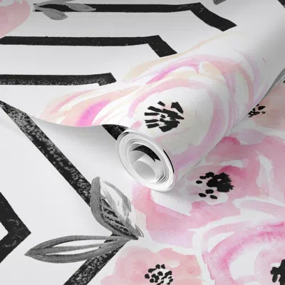 Spoonflower Pre-pasted Wallpaper Blush Roses Mod 2' X 12' Removable